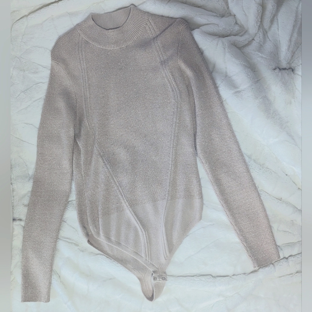 Sparkly high neck ribbed open back festive bodysuit womens sz XL